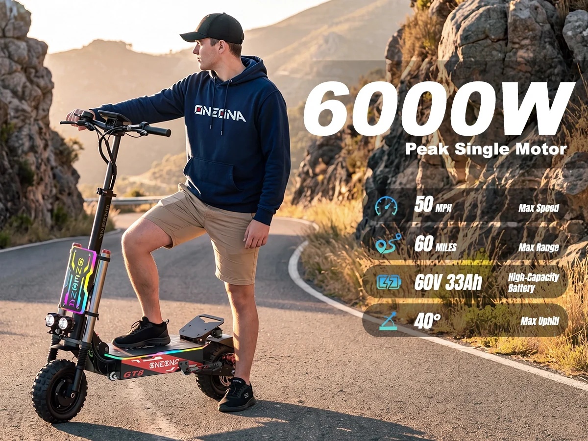 60V 5600W Dual Motor Electric Scooter - ONECNA NEW GT8PRO สกู๊ตเตอร์ไฟฟ้าสำหรับผู้ใหญ่, มอเตอร์ขับเคลื่อนคู่ 5600W,