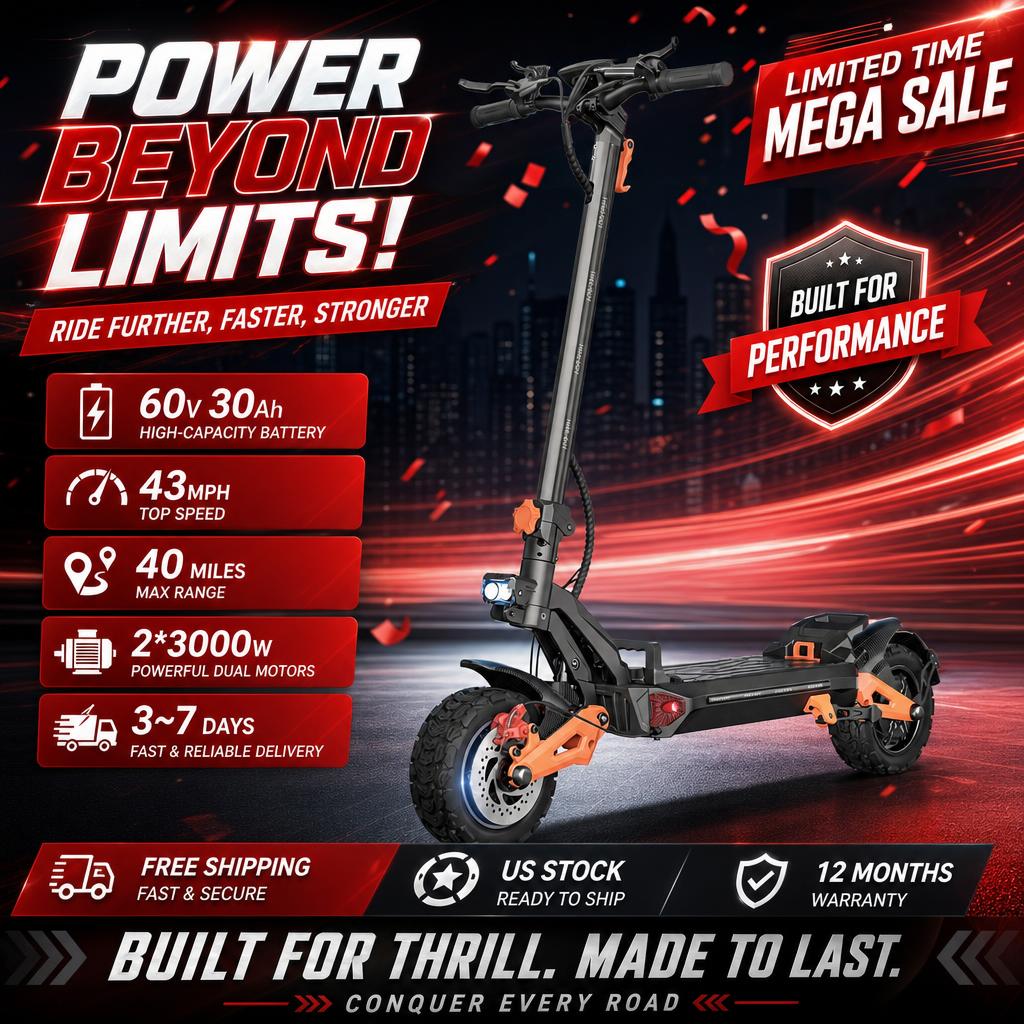 60V 30Ah Electric Scooter Battery - สกู๊ตเตอร์ไฟฟ้าสำหรับผู้ใหญ่ FREEBOY H9 มอเตอร์ 1800W*2, แบตเตอรี่