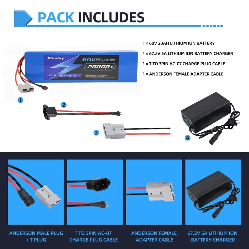 แบตเตอรี่ลิเธียม Aleaivy 60V 2 - 60V 30Ah Electric Scooter Battery บทวิจารณ์และราคา